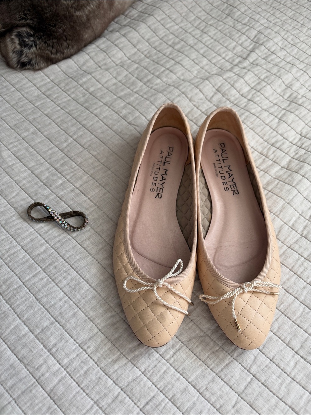 Paul Mayer Attitudes nude Quilted Leather bow Ballet Flats 10
